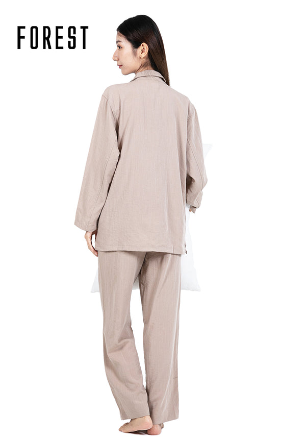 (1 Pc) Forest Ladies Linen Feel Cotton Long Sleeve Long Bottom Pyjamas - FPL0012LT / FPL0009L
