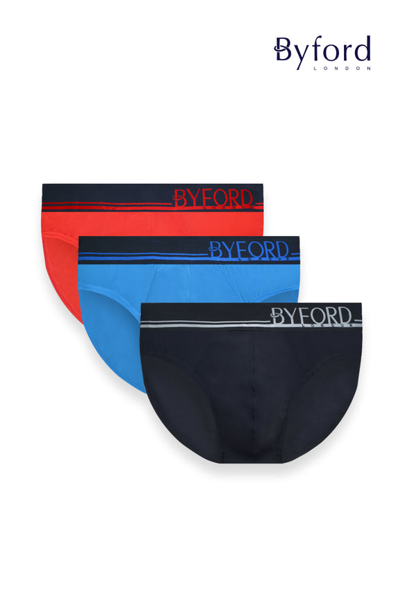 (3 Pcs) Byford Mens Microfiber Spandex Mini Brief Underwear Assorted Colours - BUB718M