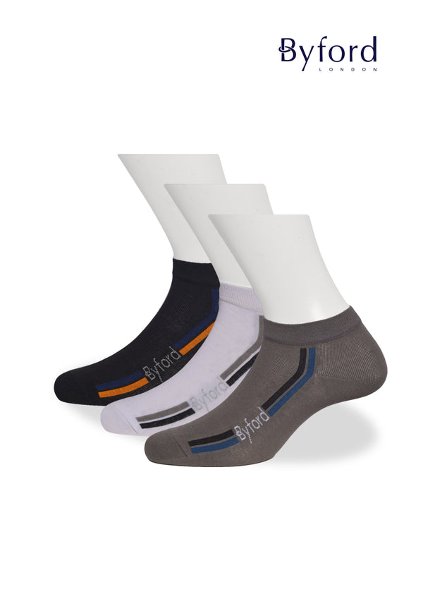 (3 Pcs) Byford Cotton Spandex Non Terry Ankle Sport Socks- BSF1043T