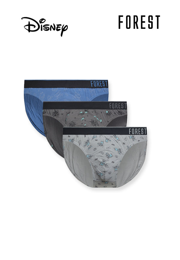 (3 Pcs) Forest X Disney Stitch Mens Bamboo Spandex Mini Brief Underwear Assorted Colours - WUD0132M