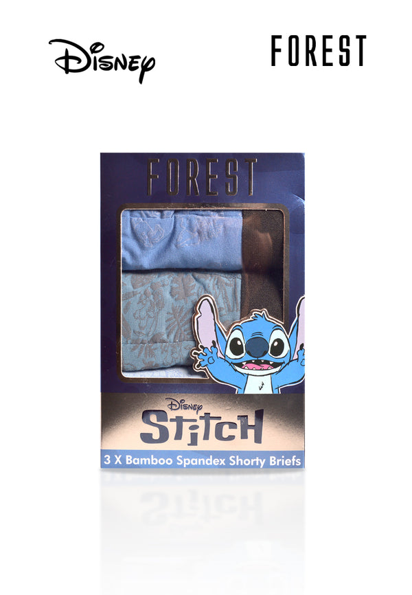 (3 Pcs) Forest X Disney Stitch Mens Bamboo Spandex Mini Brief Underwear Assorted Colours - WUD0132M