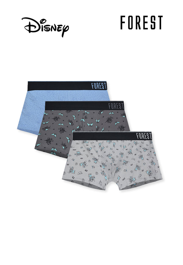 (3 Pcs) Forest X Disney Stitch Mens Bamboo Spandex Shorty Brief Underwear Assorted Colours - WUD0133S