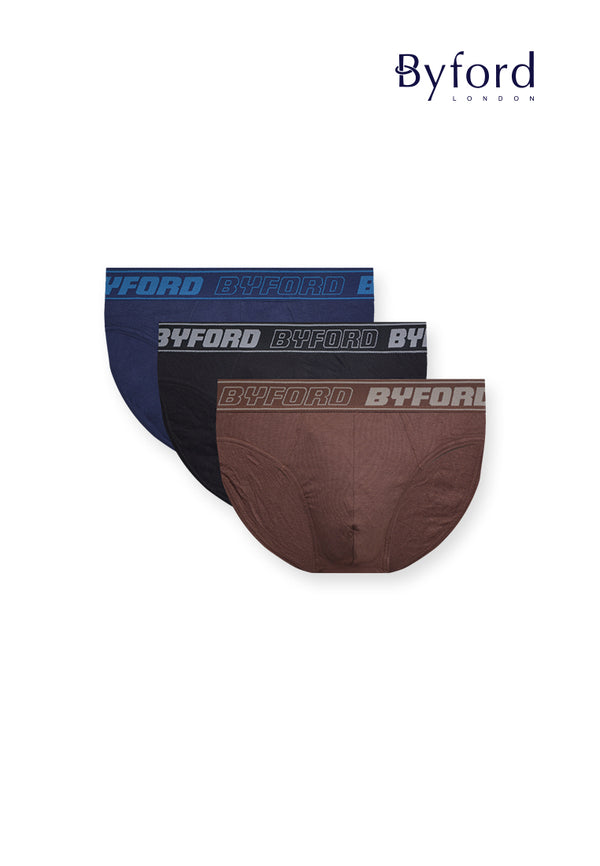 (3 Pcs) Byford Mens Ribbed Modal Spandex Mini Brief Underwear Assorted Colours - BUD5279M