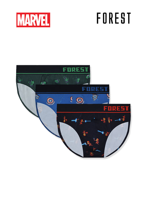 (3 Pcs) Forest X Marvel Mens Microfiber Spandex Mini Brief Underwear Assorted Colours - AUD0002M