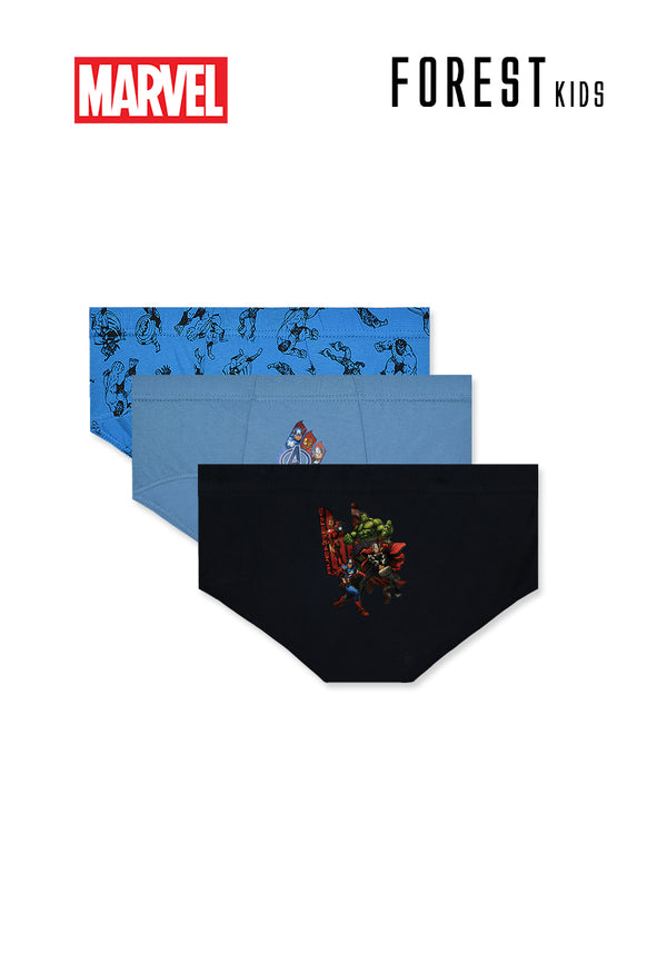 (3 Pcs) Forest X Marvel Kids 100% Cotton Mini Brief Underwear Assorted Colours - AUJ0011M