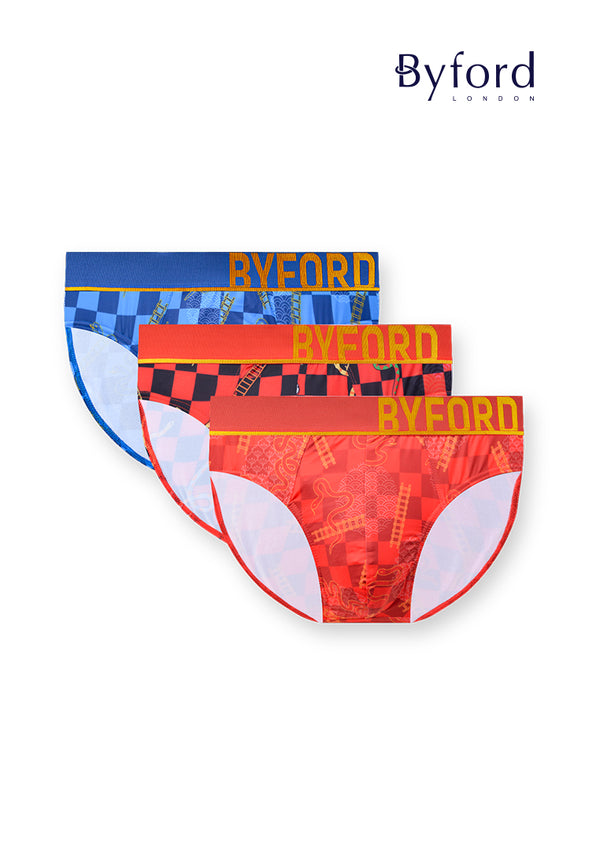 (3 Pcs) Byford Mens Nylon Spandex Mini Brief Underwear Assorted Colours - BUB751M