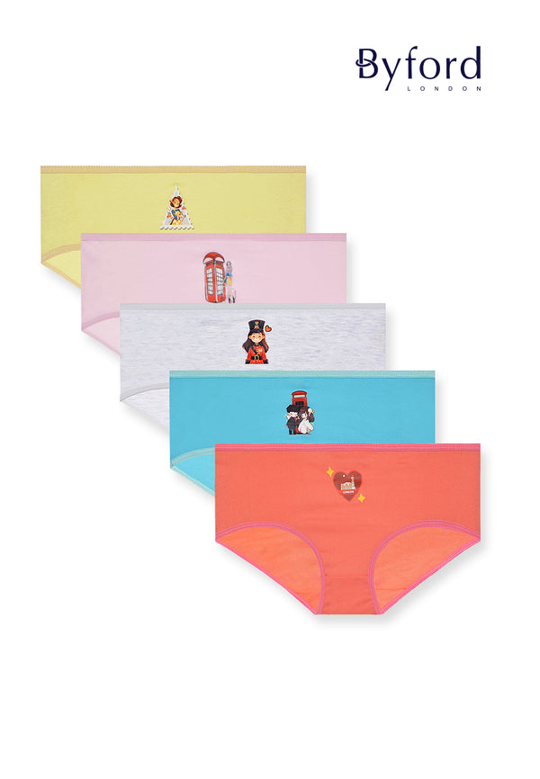(5 Pcs) Byford Girls 100% Cotton Mini Brief Underwear Assorted Colours - BLJ0001M
