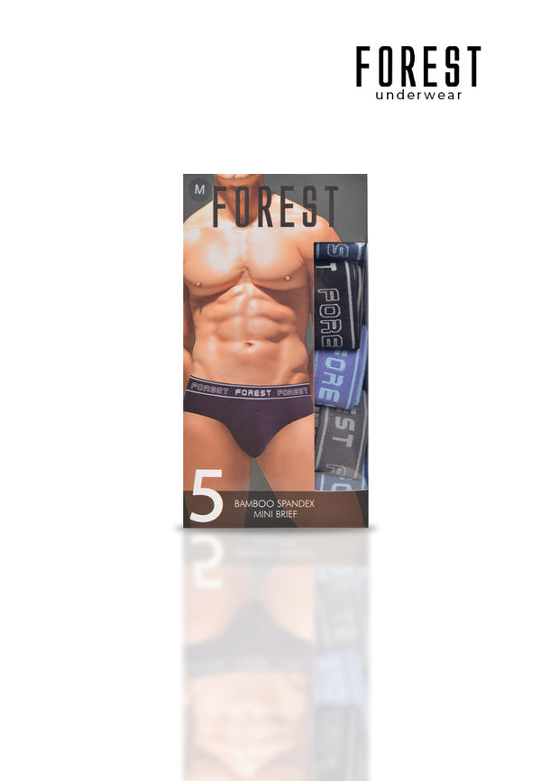 (5 Pcs) Forest Mens Bamboo Spandex Mini Brief Underwear Assorted Colours - FUD0146M