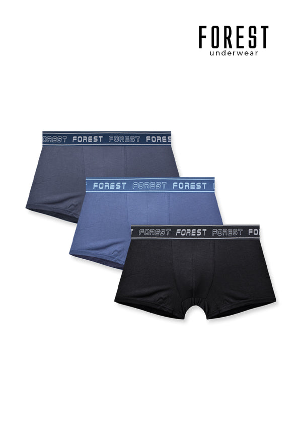 (3 Pcs) Forest Mens Bamboo Spandex Shorty Brief Underwear Assorted Colours - FUD0147S