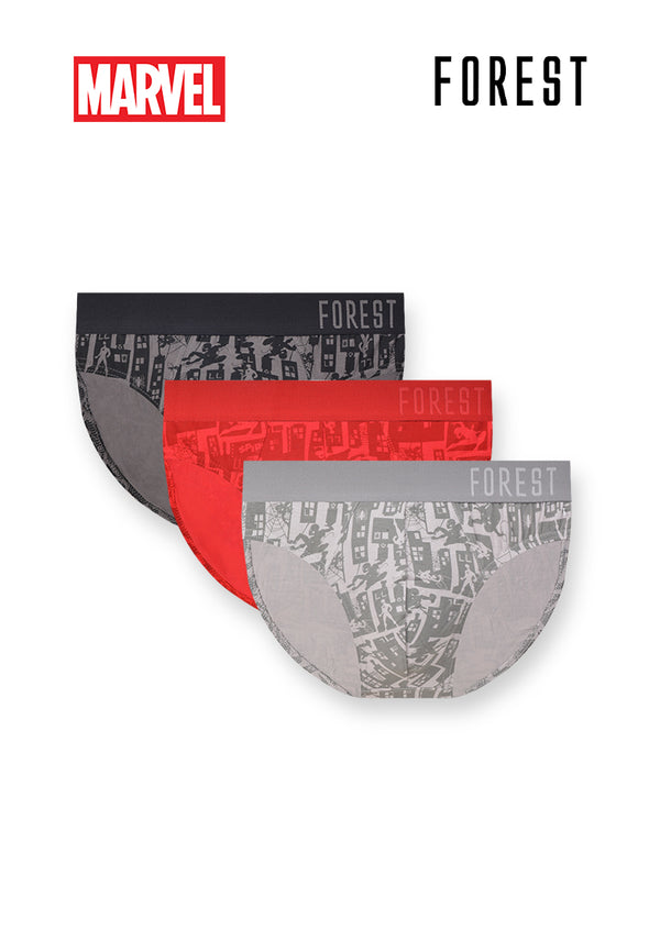 (3 Pcs) Forest X Marvel Mens Bamboo Spandex Mini Brief Underwear Assorted Colours - AUD0005M