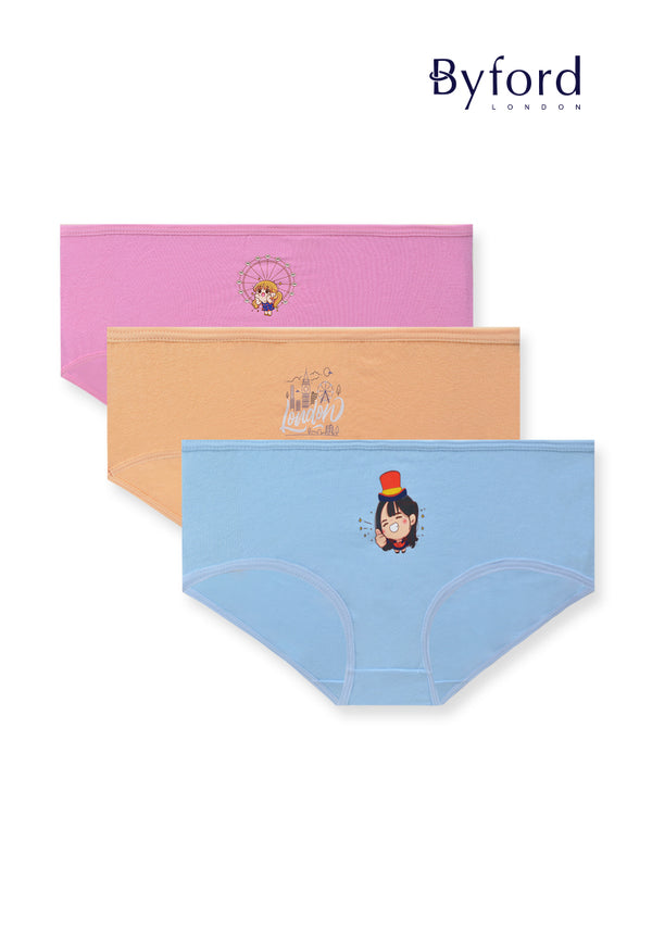 (3 Pcs) Byford Girls Cotton Spandex Mini Panties Underwear Assorted Colours - BLJ0003M