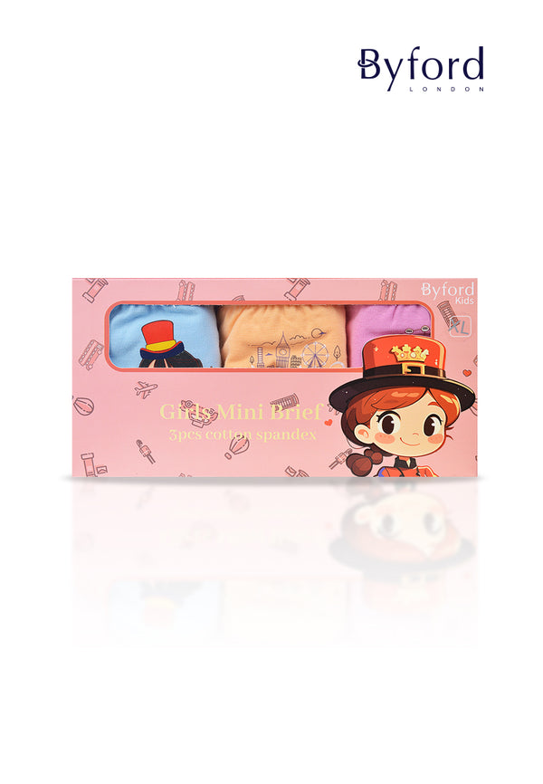 (3 Pcs) Byford Girls Cotton Spandex Mini Panties Underwear Assorted Colours - BLJ0003M