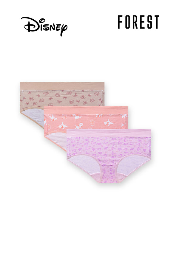 (3 Pcs) Forest X Disney Ladies Cotton Spandex Midi Brief Underwear Assorted Colours - WLD0149D