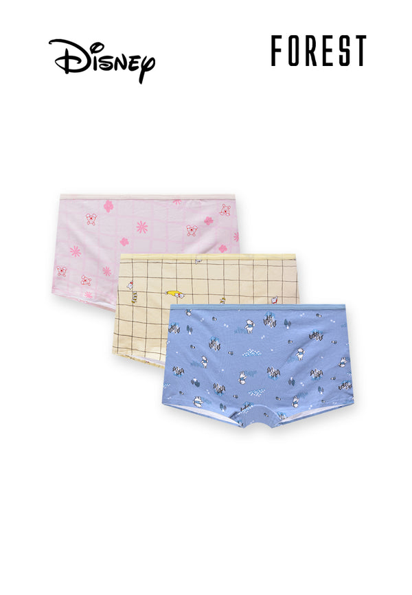 (3 Pcs) Forest X Disney Ladies Cotton Spandex Boy Leg Underwear Assorted Colours - WLD0146BL