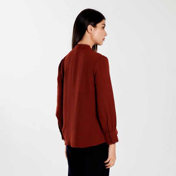 Forest Ladies Lace Trim Blouse Women Plain Long Sleeve Top| Baju Kemeja Perempuan - 822512