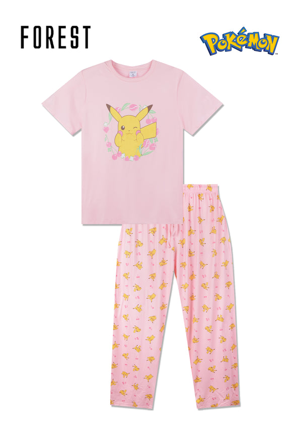 (1 Pc) Pokémon Ladies Microfibre Spandex Short Sleeve Long Pants Pyjamas Selected Colours - PPL1065SL