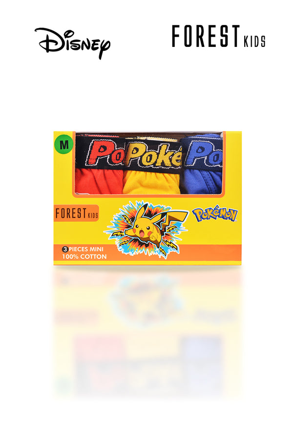 (3 Pcs) Pokémon Kids 100% Cotton Mini Brief Underwear Assorted Colours - PUJ1052M