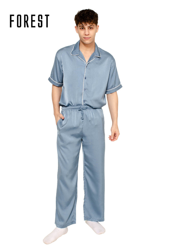 (1 Pc) Forest Unisex Microfiber Spandex Short Sleeve Long Pants Pyjamas Selected Colours - FPU0018SL