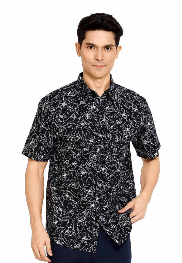 Forest Woven  Collar Full Floral Printed Short Sleeve Men Shirt | Baju Kemeja Lelaki - 621454