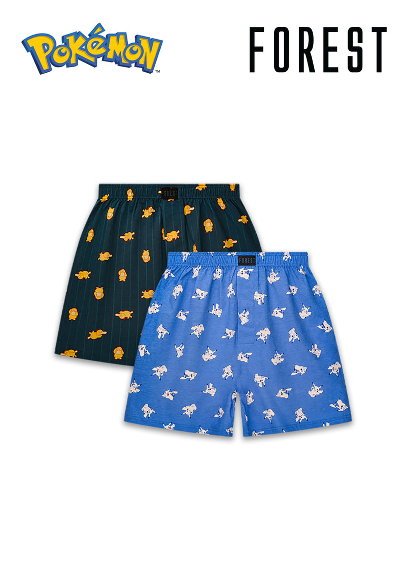 Forest Seluar Dalam Lelaki | (2 Pcs) Pokémon Mens 100% Cotton Boxer Short Underwear Assorted Colours - PUD1001X