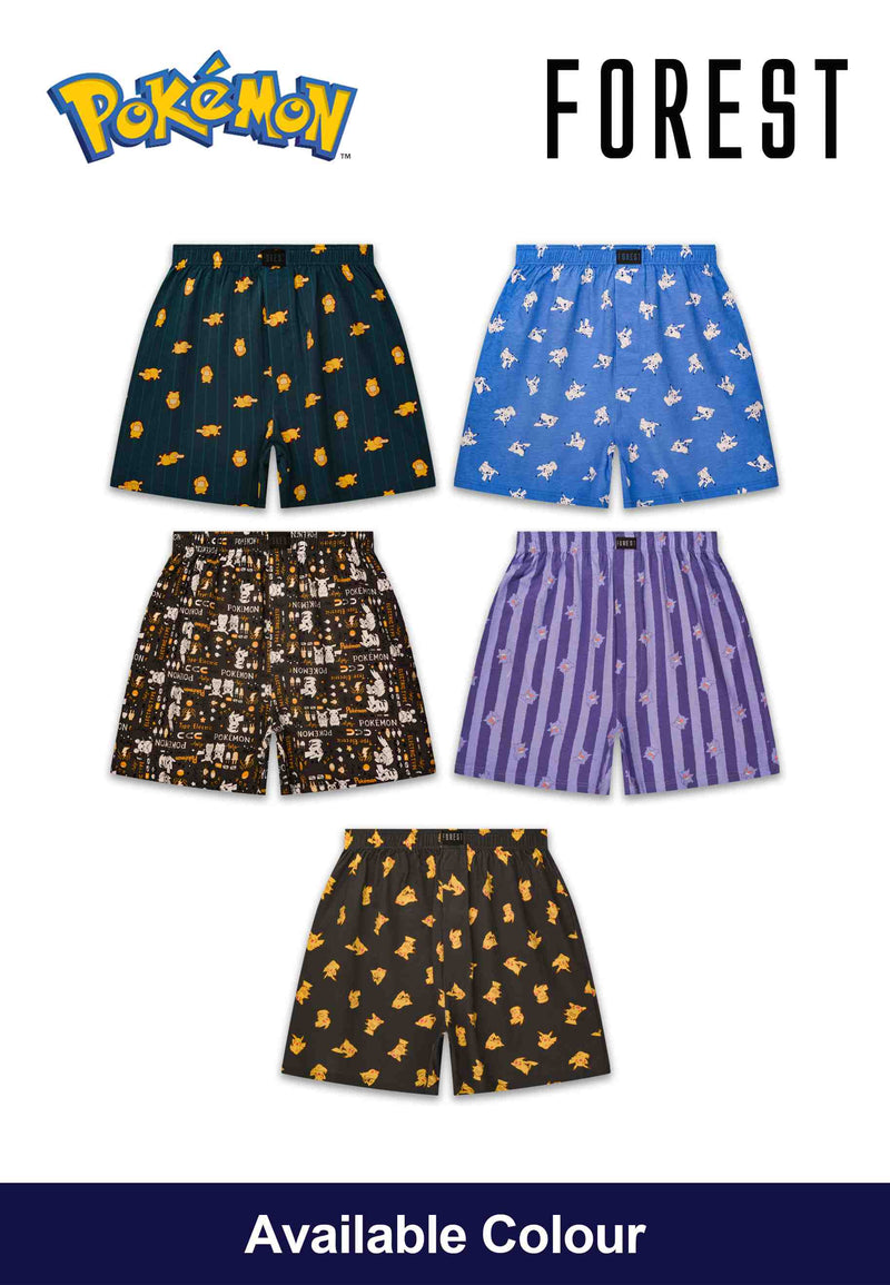 Forest Seluar Dalam Lelaki | (2 Pcs) Pokémon Mens 100% Cotton Boxer Short Underwear Assorted Colours - PUD1001X