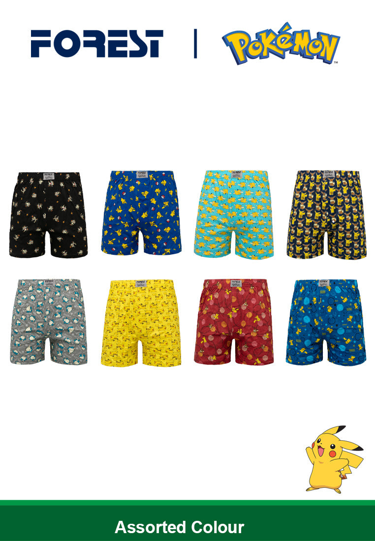 Forest Seluar Dalam Lelaki | (2 Pcs) Pokémon Mens 100% Cotton Boxer Short Underwear Assorted Colours - PUD1001X
