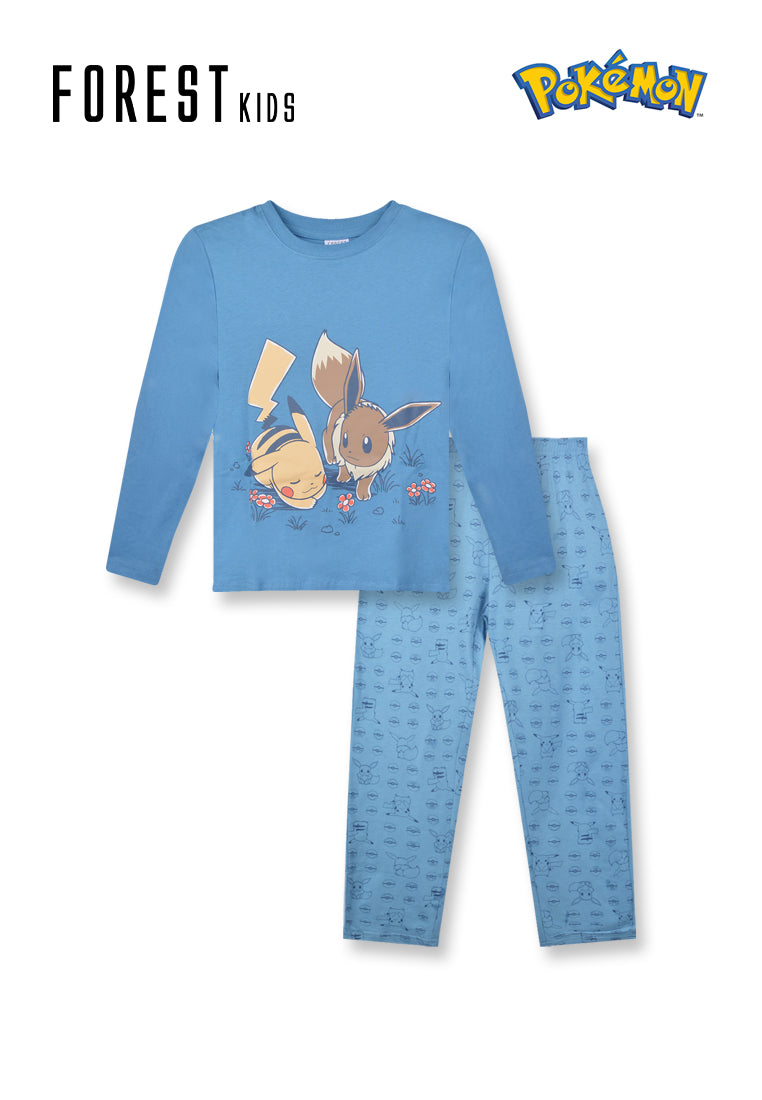 Baju Tidur Kanak-kanak | (1 Pc) Pokémon Kids 100% Cotton Long Sleeve Long Pants Pyjamas - PPJ1047LL