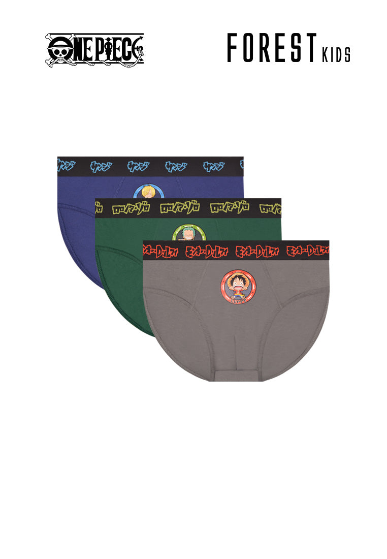 Forest Seluar Dalam Budak | (3 Pcs) Forest X One Piece Kids Cotton Spandex Mini Brief Underwear-NUJ0037M