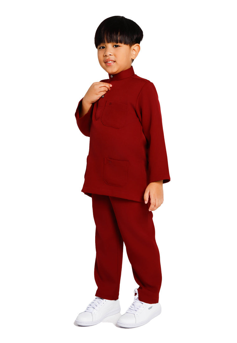 Forest x Hatta Dolmat Baju Melayu Budak Cekak Musang Regular Fit - FK23766BM -56Maroon