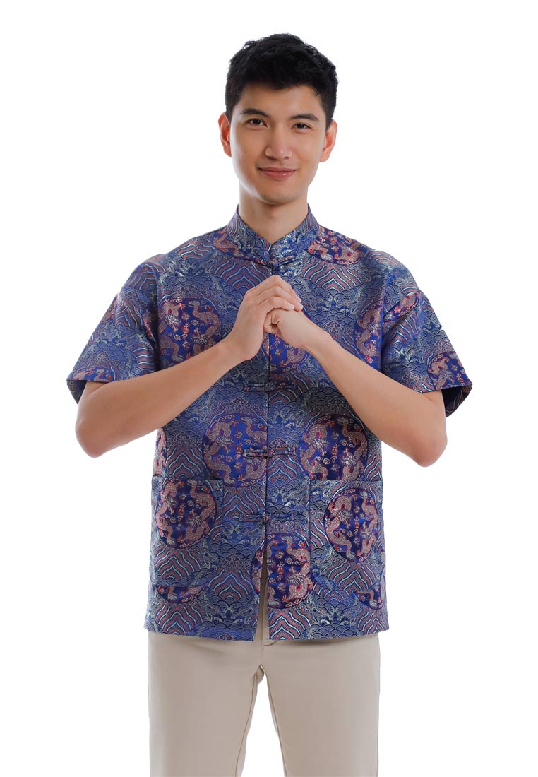 Alain Delon CNY Tang Fu Lelaki | Alain Delon Mens Tang Fu Jacquard Short Sleeve - 14526006