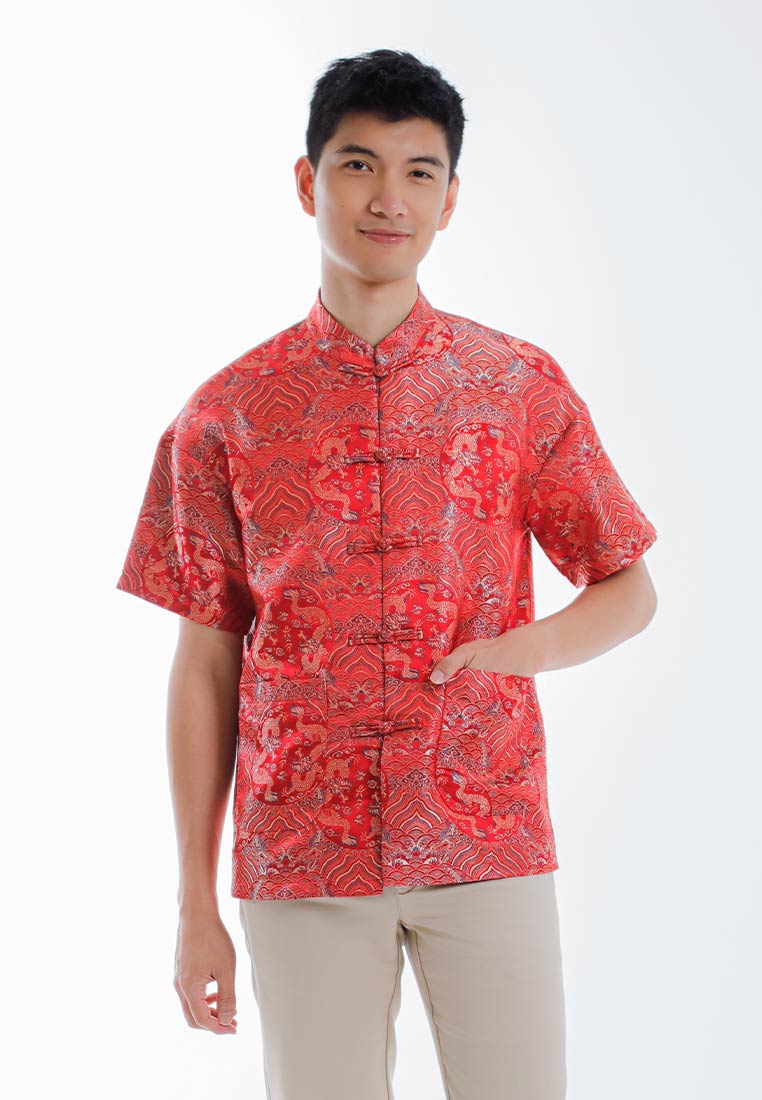 Alain Delon CNY Tang Fu Lelaki | Alain Delon Mens Tang Fu Jacquard Short Sleeve - 14526006