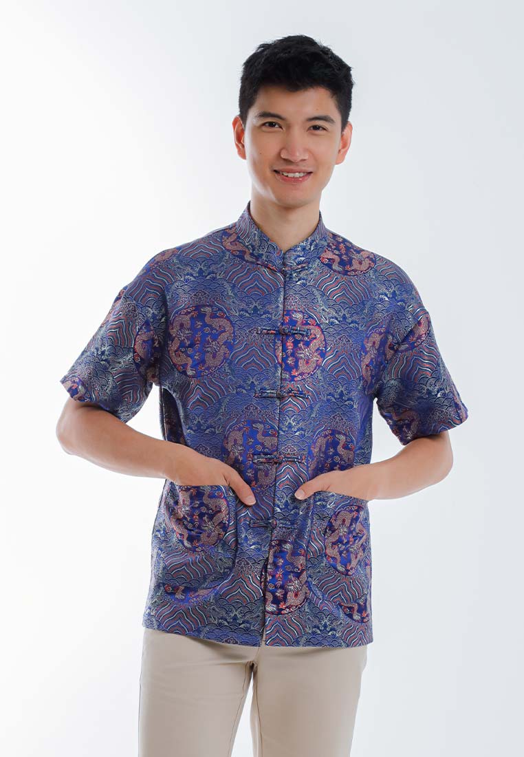 Alain Delon CNY Tang Fu Lelaki | Alain Delon Mens Tang Fu Jacquard Short Sleeve - 14526006
