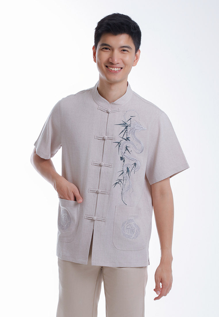 Alain Delon CNY Tang Fu Lelaki | Alain Delon Mens Tang Fu Jacquard Short Sleeve - 14526010
