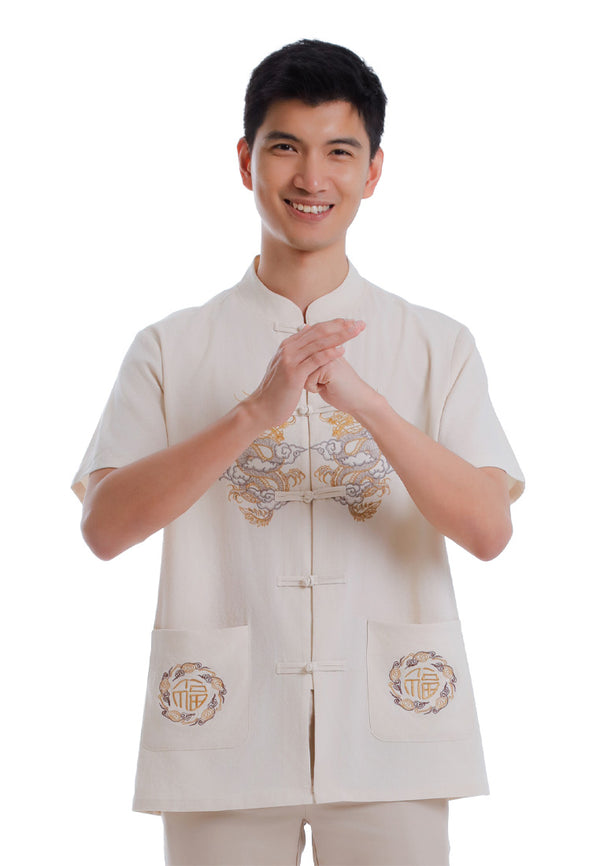 Alain Delon CNY Tang Fu Lelaki | Alain Delon Mens Tang Fu Jacquard Short Sleeve - 14526009
