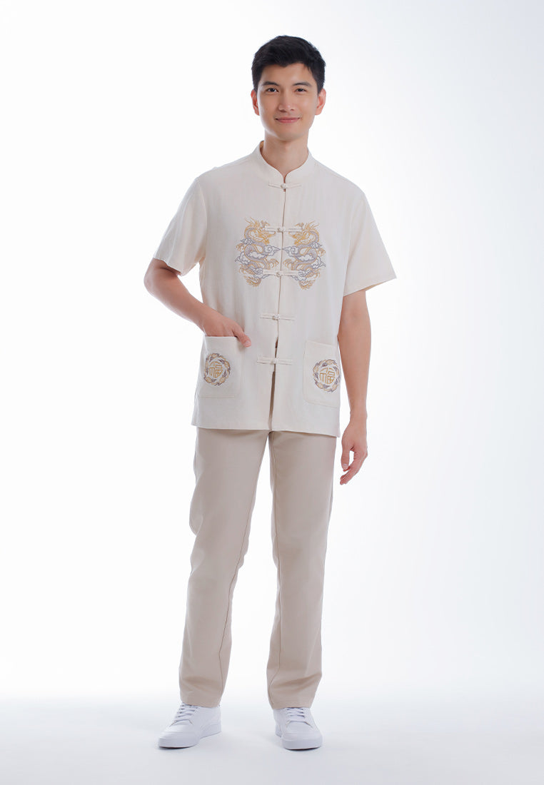 Alain Delon CNY Tang Fu Lelaki | Alain Delon Mens Tang Fu Jacquard Short Sleeve - 14526009