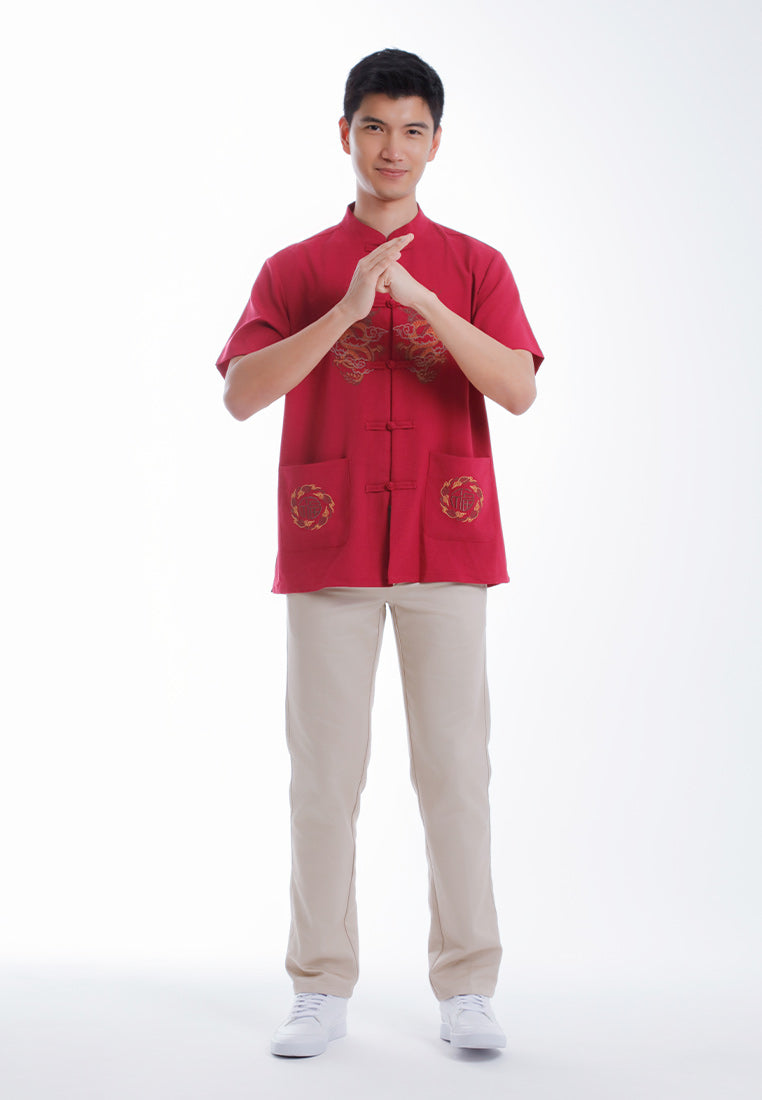Alain Delon CNY Tang Fu Lelaki | Alain Delon Mens Tang Fu Jacquard Short Sleeve - 14526009