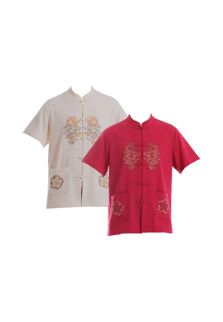 Alain Delon CNY Tang Fu Lelaki | Alain Delon Mens Tang Fu Jacquard Short Sleeve - 14526009