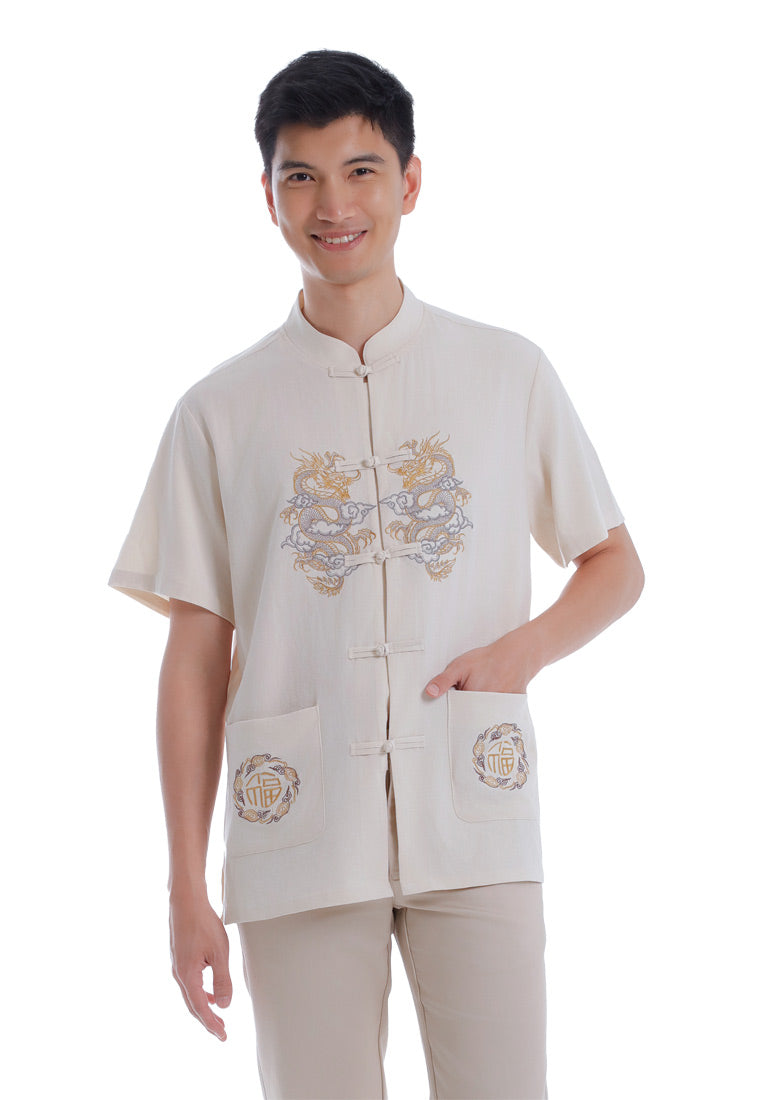 Alain Delon CNY Tang Fu Lelaki | Alain Delon Mens Tang Fu Jacquard Short Sleeve - 14526009
