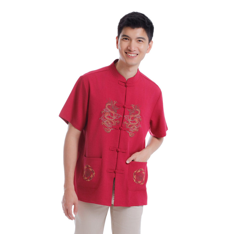 Alain Delon CNY Tang Fu Lelaki | Alain Delon Mens Tang Fu Jacquard Short Sleeve - 14526009
