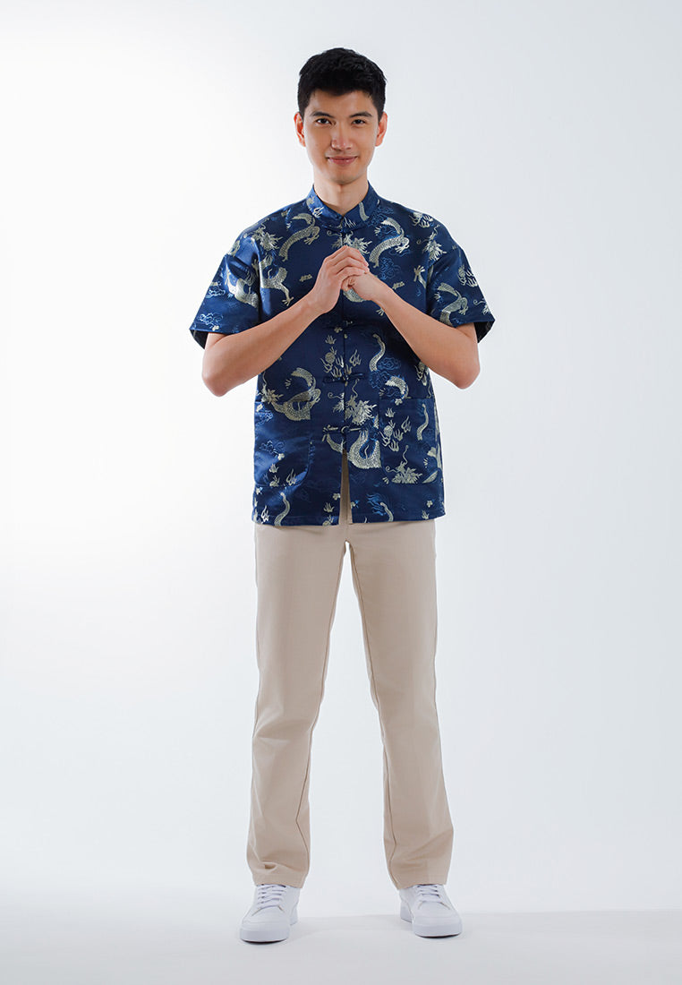 Alain Delon CNY Tang Fu Lelaki | Alain Delon Mens Tang Fu Jacquard Short Sleeve - 14526008