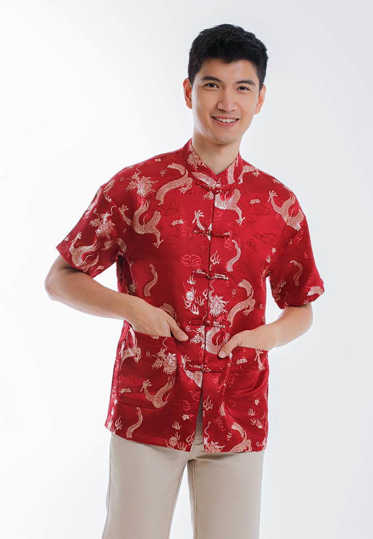 Alain Delon CNY Tang Fu Lelaki | Alain Delon Mens Tang Fu Jacquard Short Sleeve - 14526008