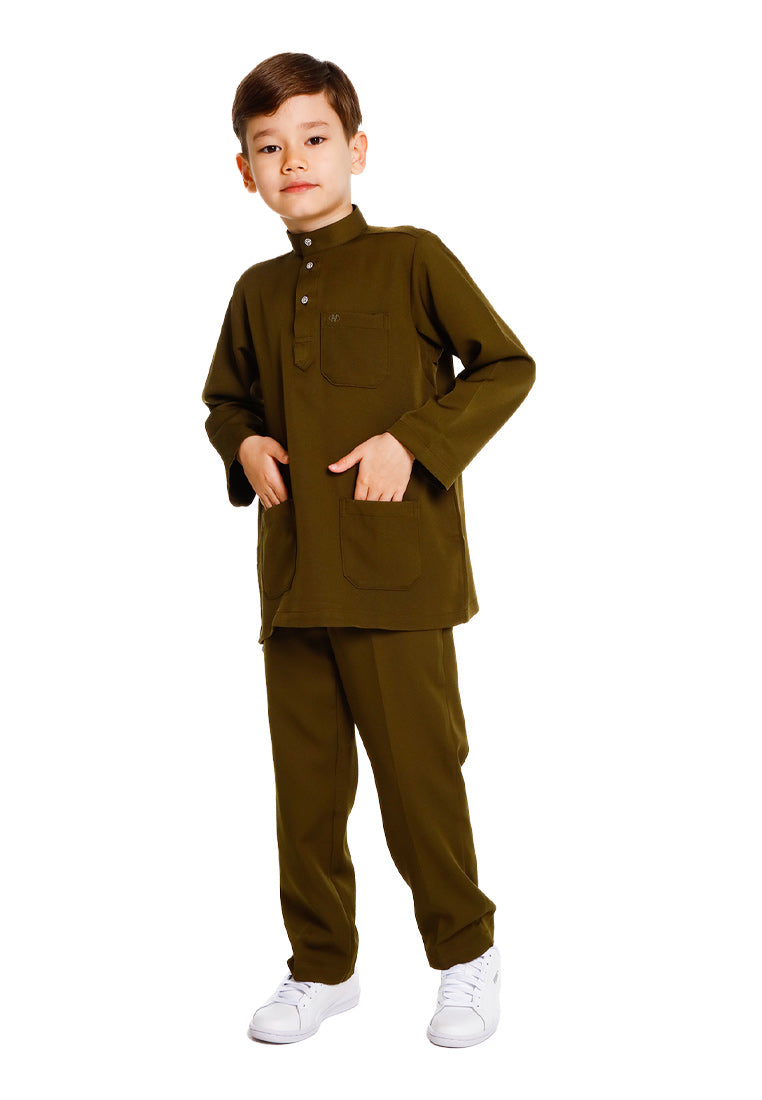 Forest x Hatta Dolmat Baju Melayu Budak Cekak Musang Regular Fit - FK23766BM -45DkOlive