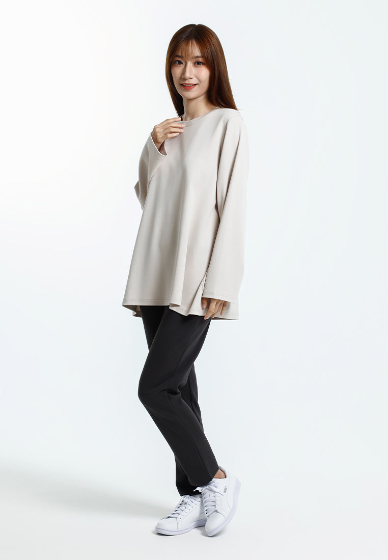 Forest Baju Lengan Panjang Perempuan | Forest Ladies Cotton Interlock Long Sleeve Round Neck T-Shirt Loose Fit - 822414