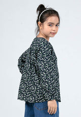 Forest Kids Girls Floral Pattern Cotton Button Blouse Woven Long Sleeve Top | Baju Budak Perempuan - FK820084