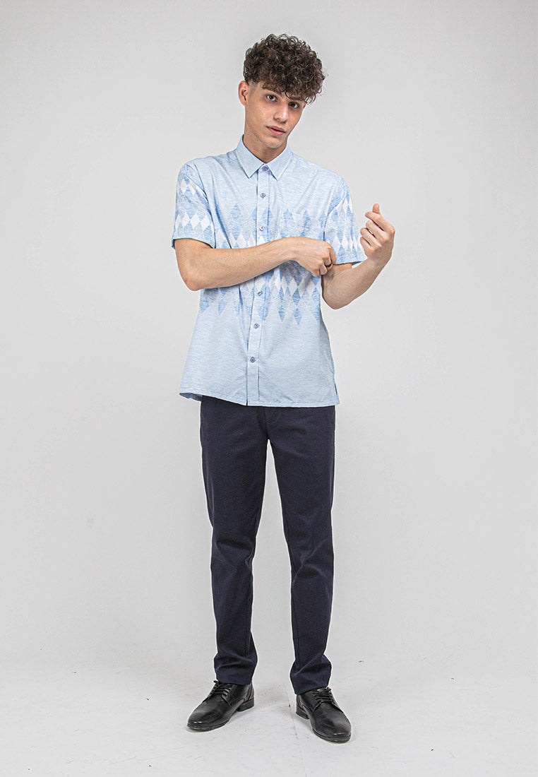 Alain Delon Short Sleeve Modern Fit Linen Look Floral Shirt - 14422065