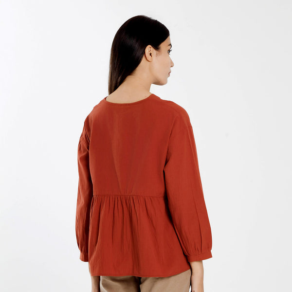 Forest Ladies Cotton Oversized V-Neck Blouse Women Long Sleeve Top | Baju Perempuan - 822511