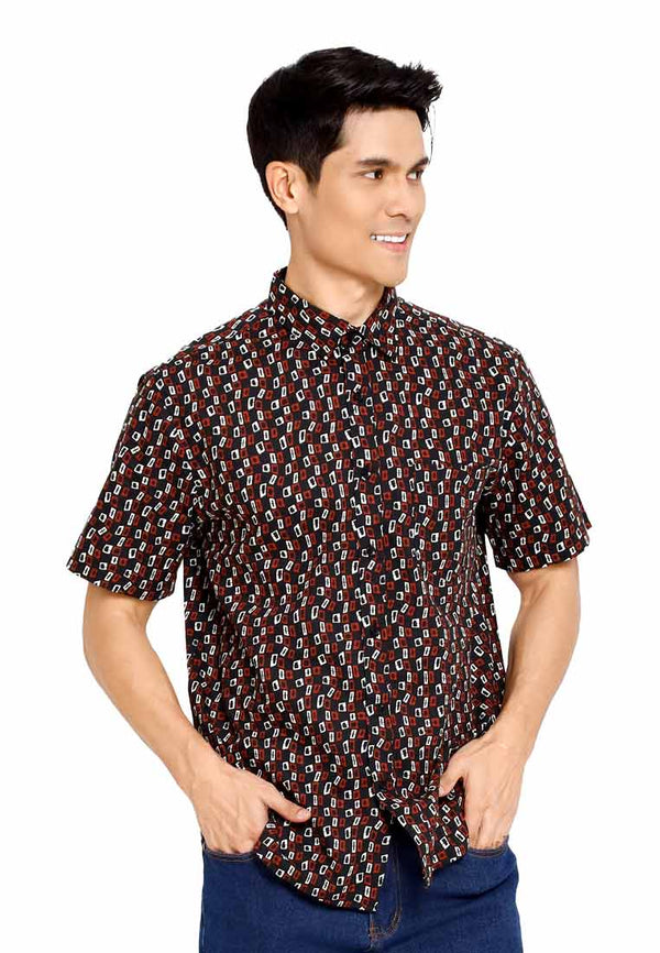 Forest Woven  Collar Full Floral Printed Short Sleeve Men Shirt | Baju Kemeja Lelaki - 621450