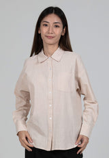 Forest Ladies Oversized Plain Linen Shirt Women Long Sleeve Shirt | Baju Kemeja Perempuan - 822386