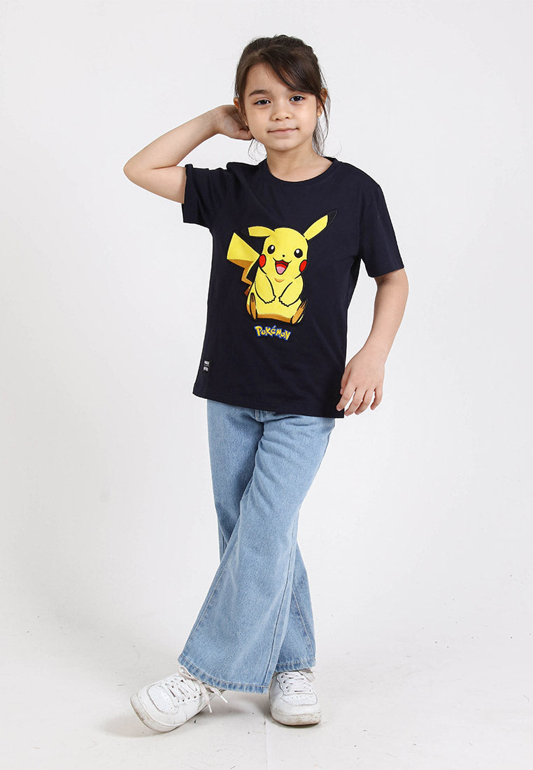 Forest Kids Pokémon Coral Fleece Textured Embroidered Pikachu Round Neck Tshirt | Baju T Shirt Budak - FPK21000