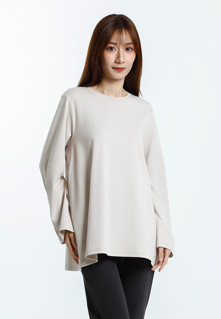 Forest Baju Lengan Panjang Perempuan | Forest Ladies Cotton Interlock Long Sleeve Round Neck T-Shirt Loose Fit - 822414